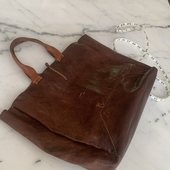 Henry Cuir Tote Embroidered Brown cow Hyde Leather Rustic Bohemian - Picture 5 of 14